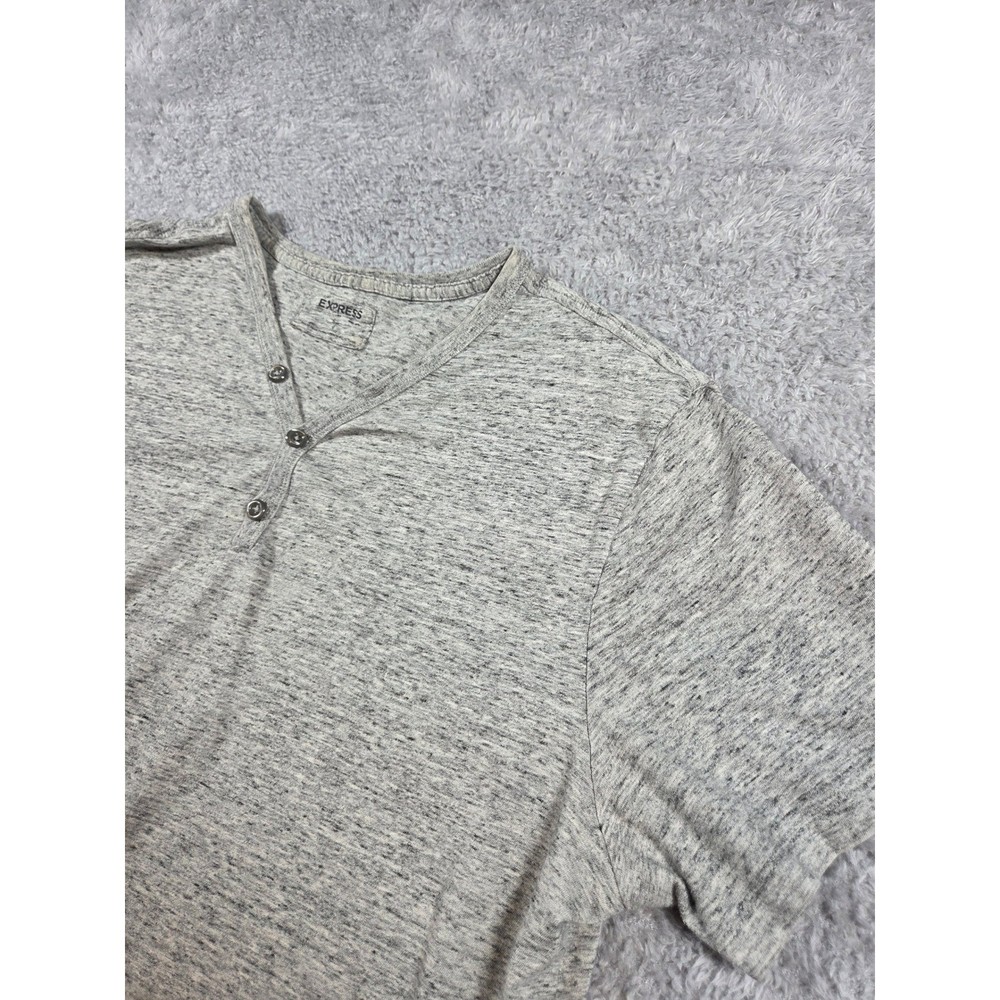 Express Mens Henley Shirt Short Sleeve Heather Gray V-Neck Size M