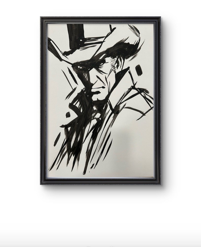 Original Abstract Cowboy Painting 9x12 paper Modern Wall Art Home Decor Signed