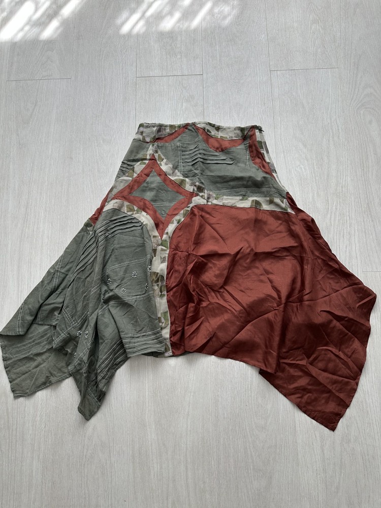 Custo Barcelona Asymmetric Silk Skirt Y2K Avant Garde Patchwork Boho Rare