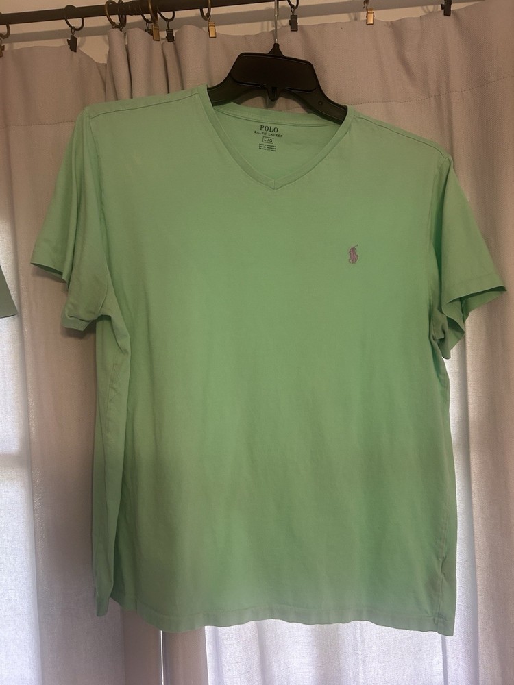 Lot of 4 Large Polo Ralph Lauren Men's V-Neck  Cotton T-Shirt used Green Blue