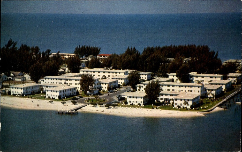 Yacht Basin Apartments~aerial view~Clearwater Beach Florida FL~ 1950s postcard