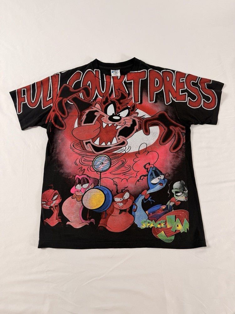 Vintage Space Jam T Shirt Taz Full Court Press Black Size XL
