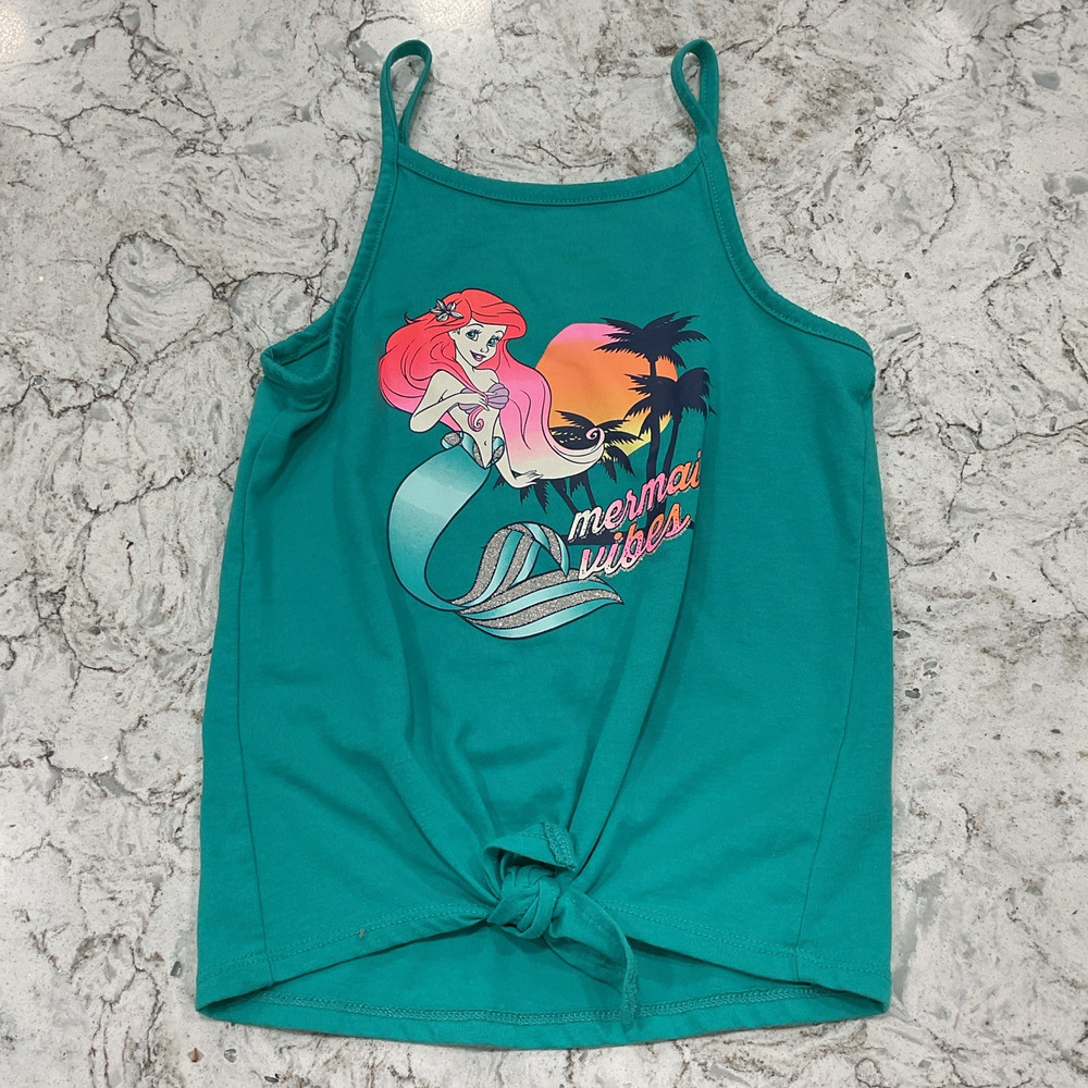 Disney Jumping Beans Girls Teal Sleeveless Tank Top Ariel Mermaid Vibes Size 5