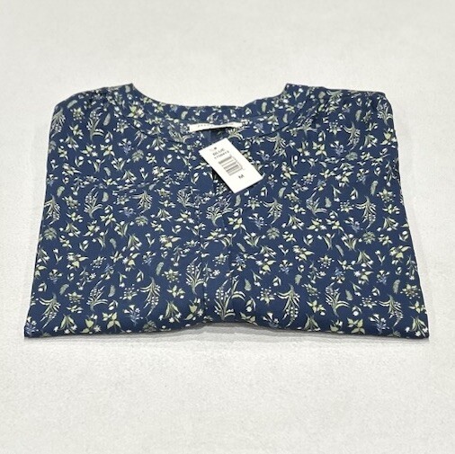 Jachs Girlfriend Women's Printed 3/4 Sleeve with Hidden Button Blouse, Blue, M