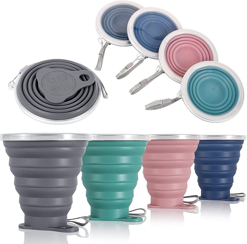 Collapsible Silicone Travel Cup with Lid for Camping Hiking