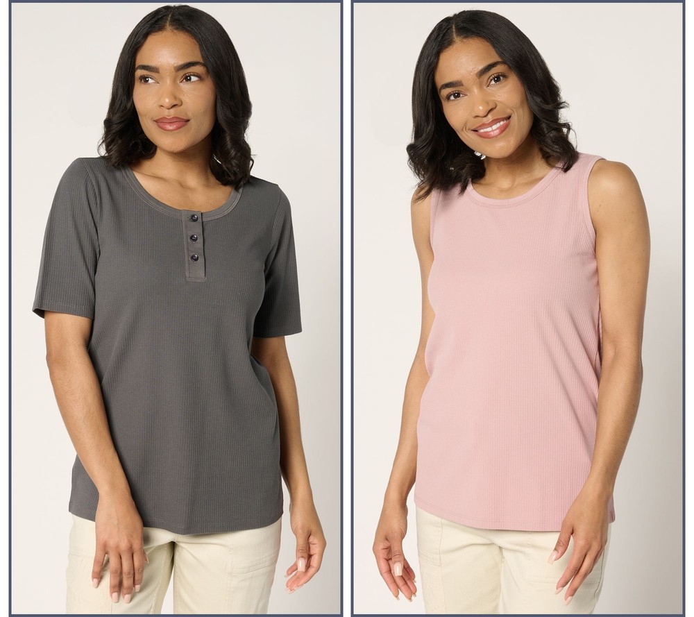 Fashion Women's Top Sz S Rib Henley Tank Multi-colored A692531