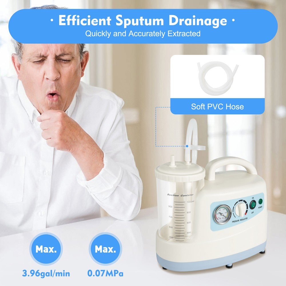 110V Portable Dental Suction Machine High Vacuum Low Flow W/1000ml Water Tank