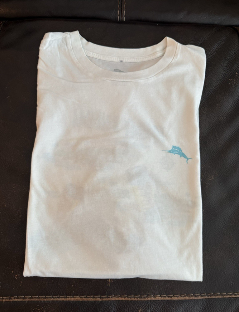 Tommy Bahama Mens Large White Logo Graphic T-Shirt Beermuda Triangle