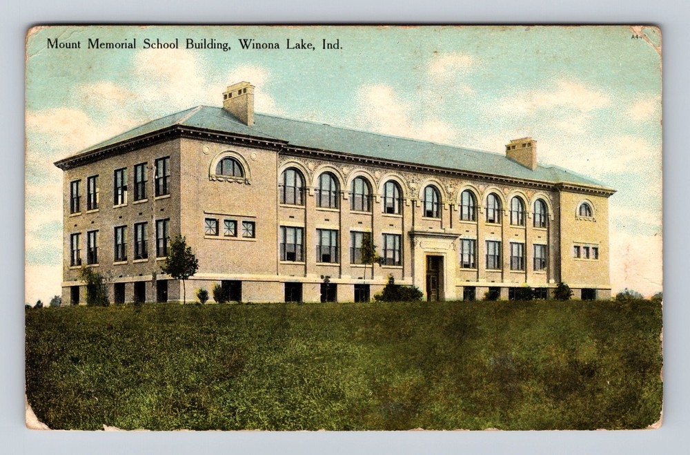 Winona Lake IN-Indiana Mount Memorial School Building Vintage c1910 Postcard