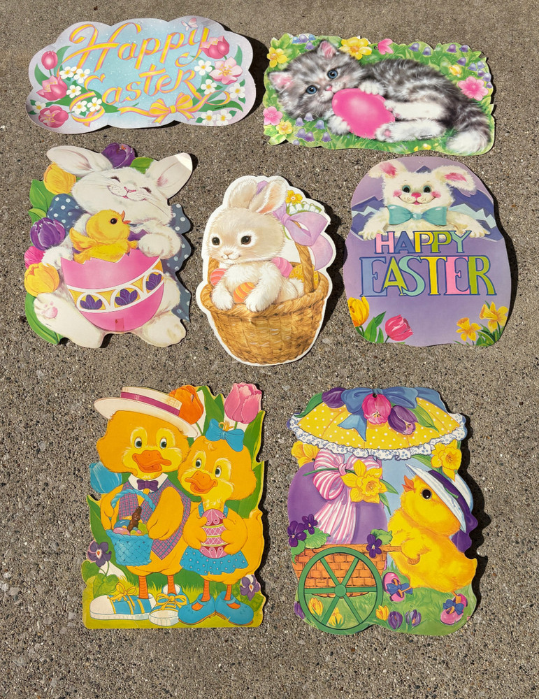 7 Easter Eureka Die-Cut Wall Vintage 80s Holiday Decor - Rabbits Ducks Chicks