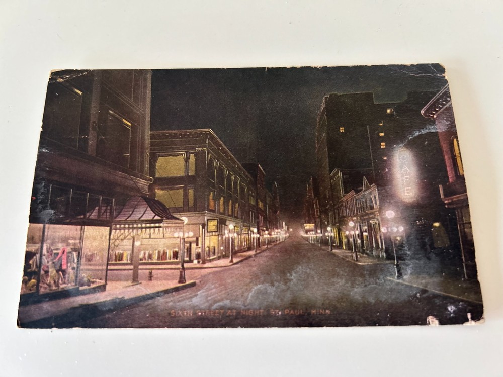 Sixth St Street at Night St Paul Minnesota MN Postcard