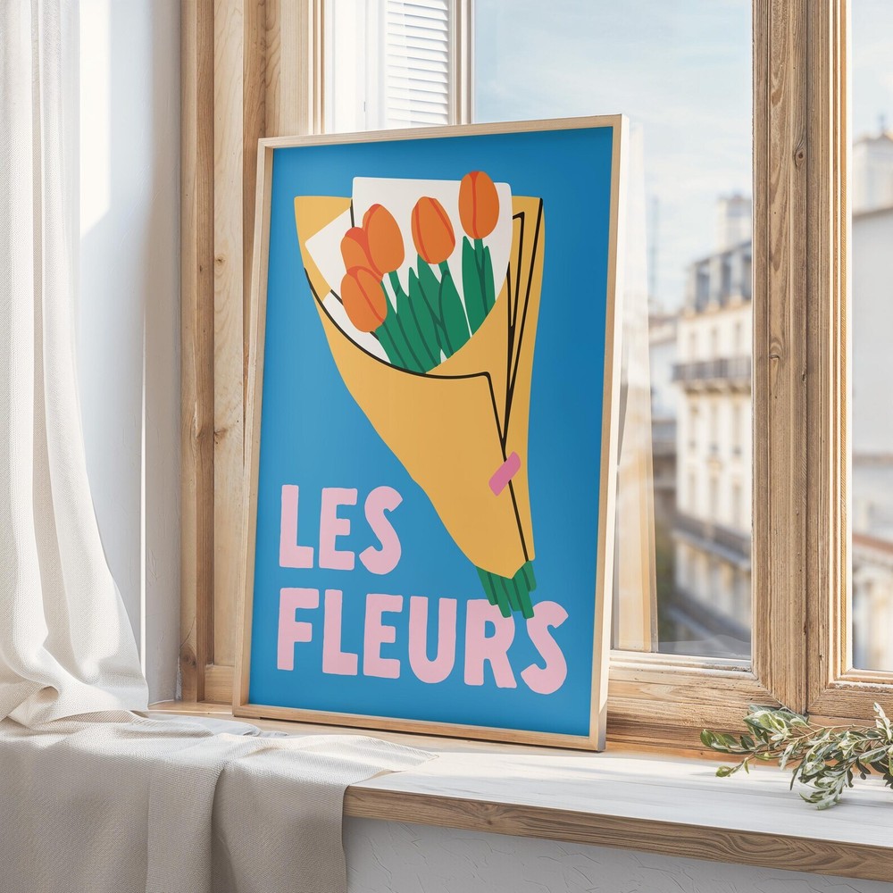 Bright Flower Botanical Print Hand Drawn Floral Wall Art Les Fleurs Flower