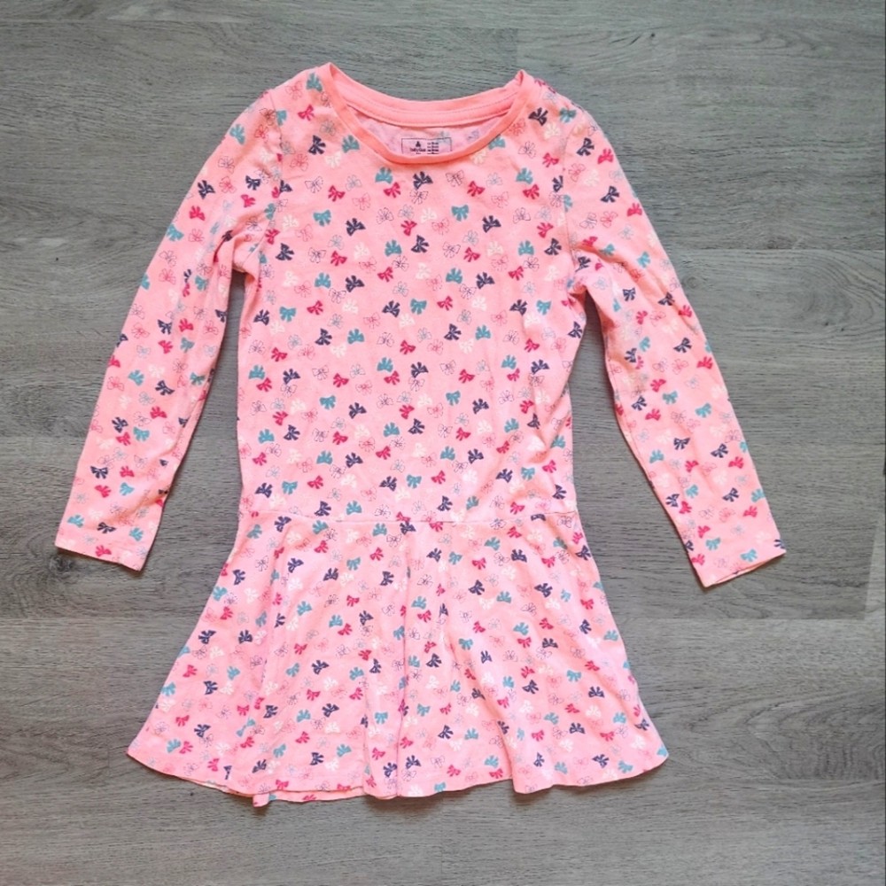 Baby Gap Girl's Long Sleeve Bow Graphic Crew Neck Pink Skater Dress Size 5