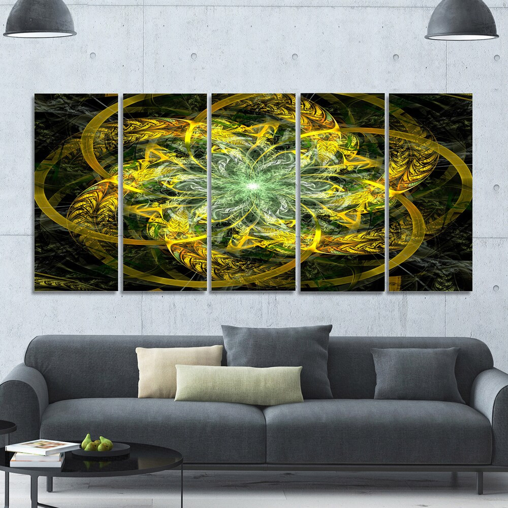 Designart Yellow Green Fractal Flower Abstract Oversized Wall Art