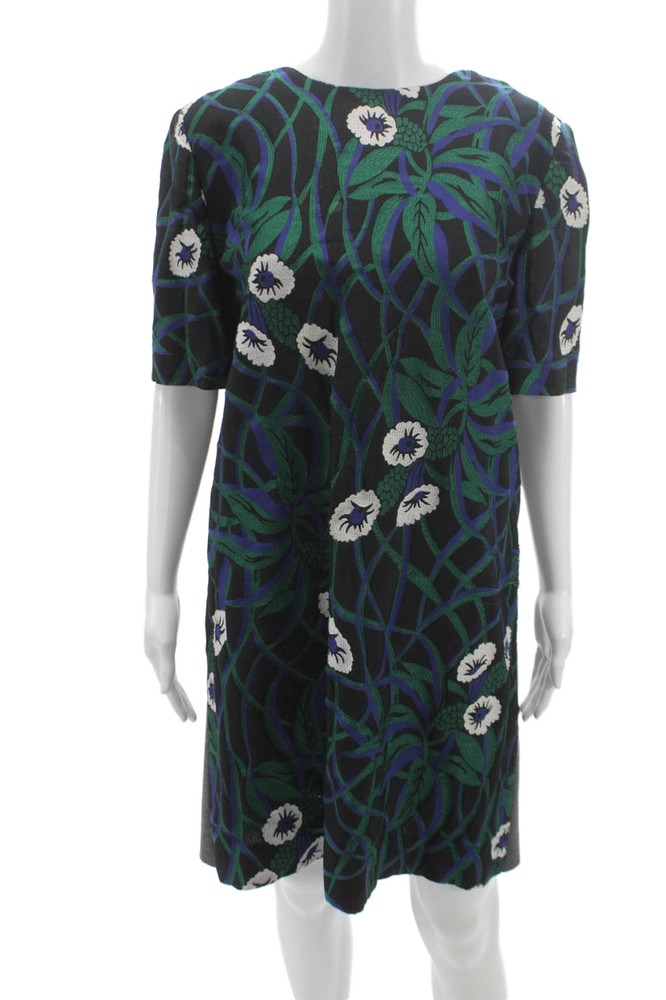 Marni Women Shift Dress Black Floral Viscose Short Sleeve Above Knee Size 44Free Shipping in US $100+ Orders | $6.95 Orders Below