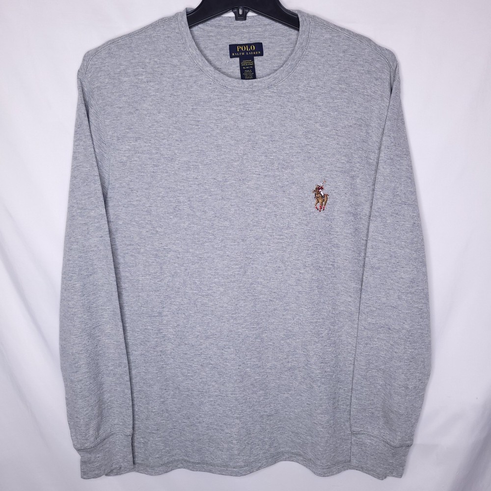Polo Ralph Lauren Thermal Shirt Mens XL Gray Polo Bear Pony Waffle Knit