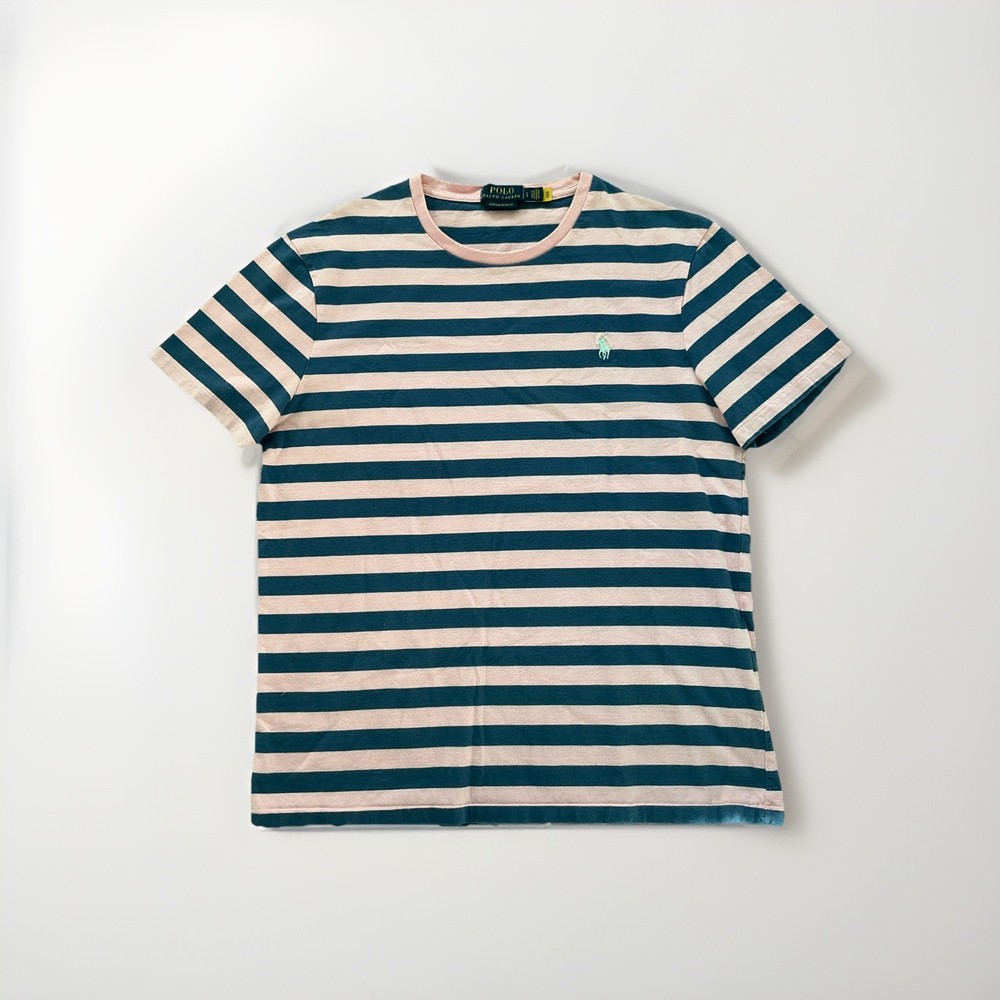 Polo Ralph Lauren Pink and Blue Striped T-Shirt Short Sleeve, Size Large