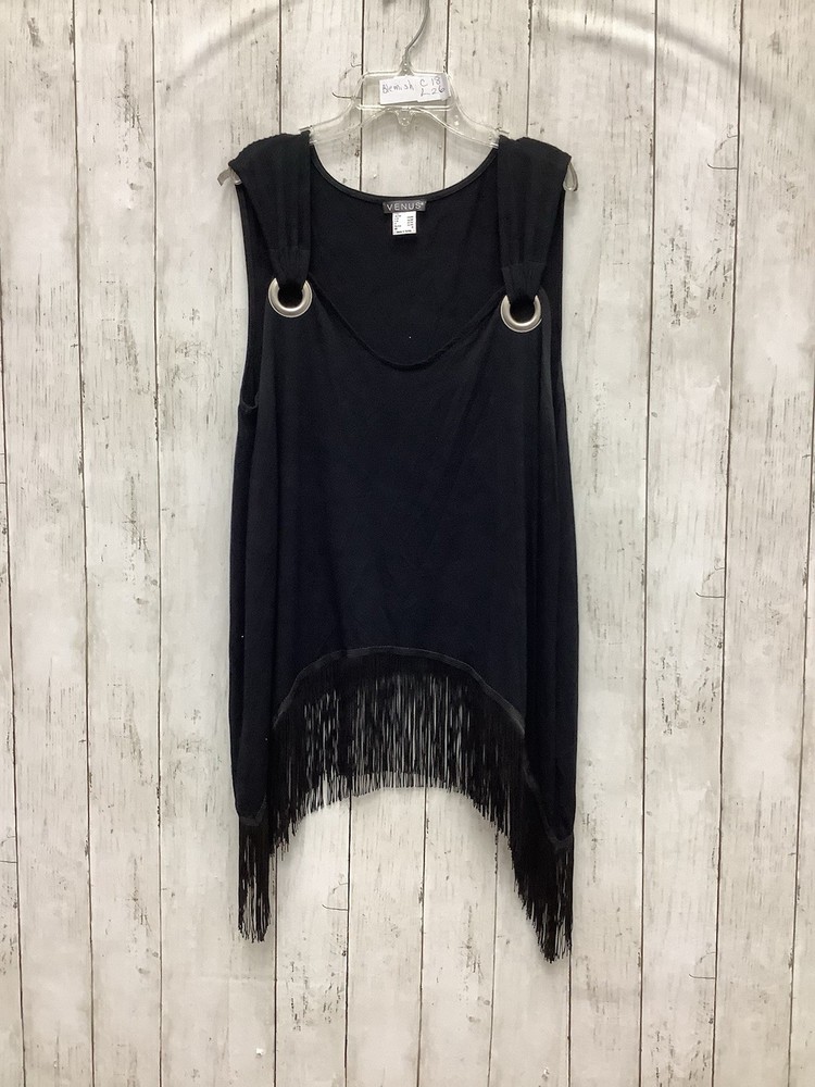 VENUS Women's Black Sleeveless Fringe Hem Buckle Detail Boho Top Size Large