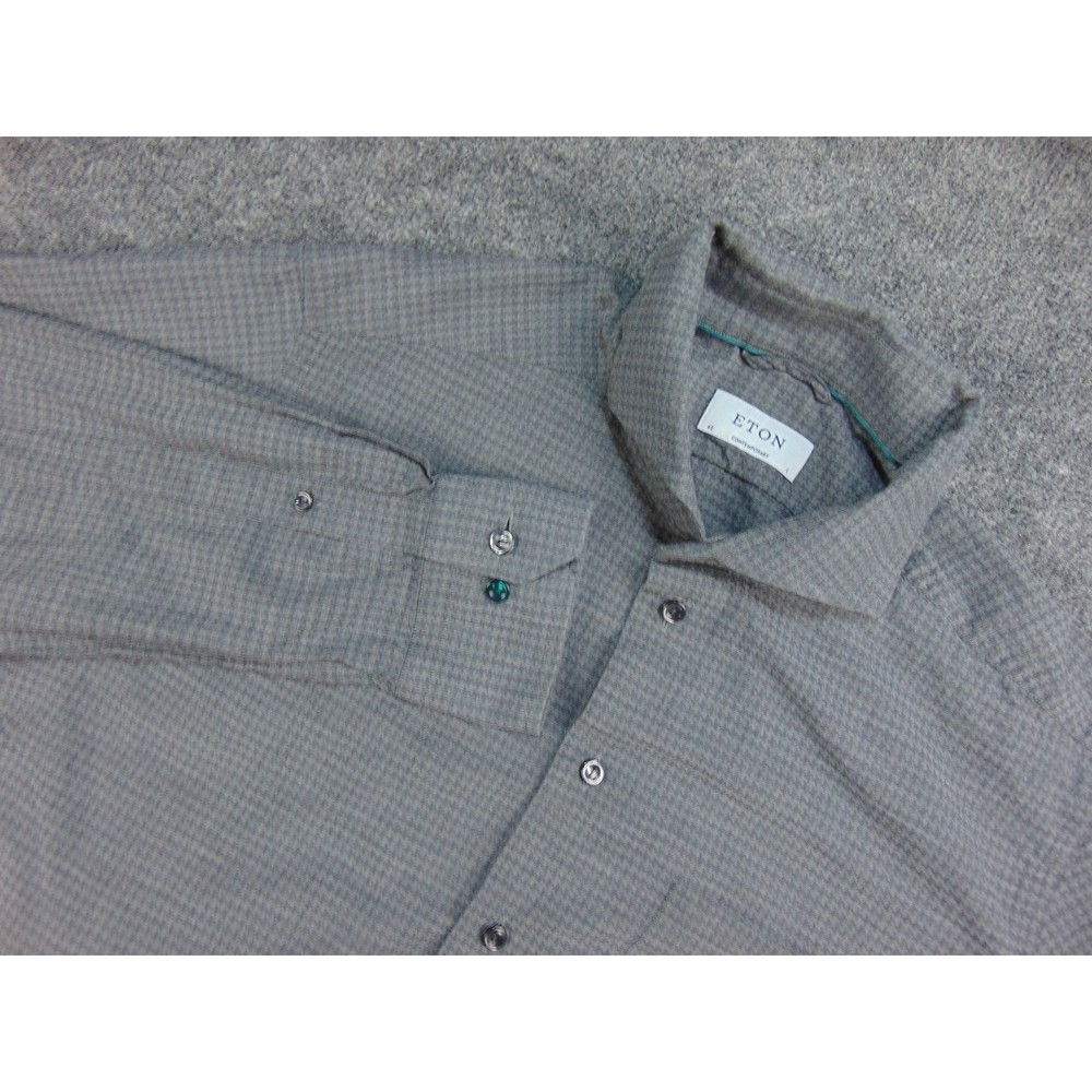 Eton Shirt Mens Large Contemporary Gray Micro Pattern Button Up Professional