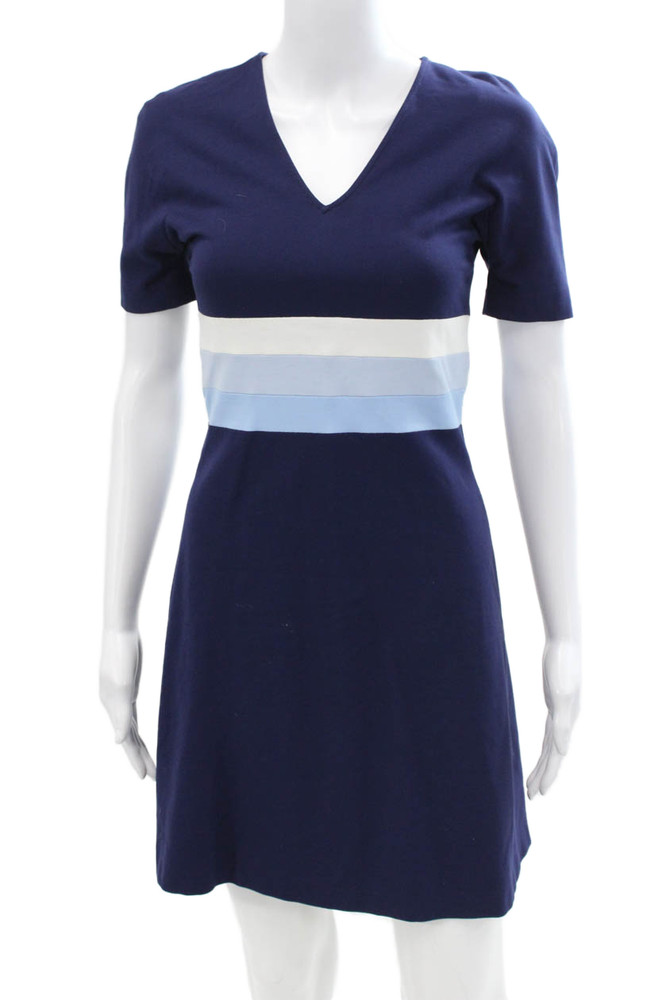 Lisa Perry Womens Short Sleeve Zippered V-Neck T-Shirt Dress Blue Size 0Free Shipping in US $100+ Orders | $6.95 Orders Below