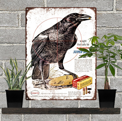 1958 WINCHESTER Super Speed .22 Ammunition Crow Man Cave Metal Sign 9x12