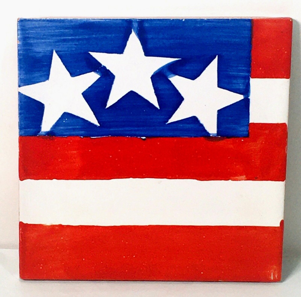 Abstract Red White Blue American Flag Tile 6x6 Italian Made-image