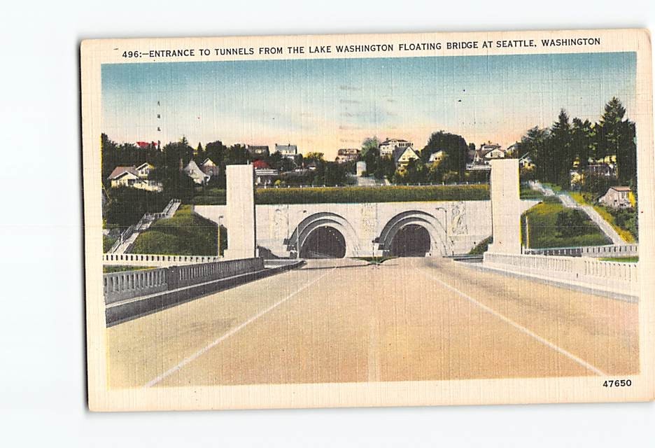 Postcard Entrance to Tunnels from Lake Washington Floating Bridge Washington USA