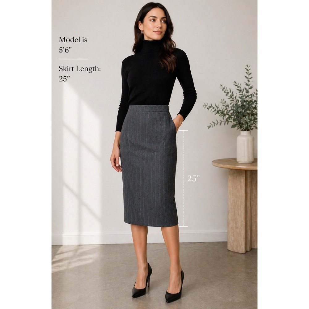 Max Mara Grey Pinstripe Virgin Wool Angora Skirt Made in Italy Size 14 US