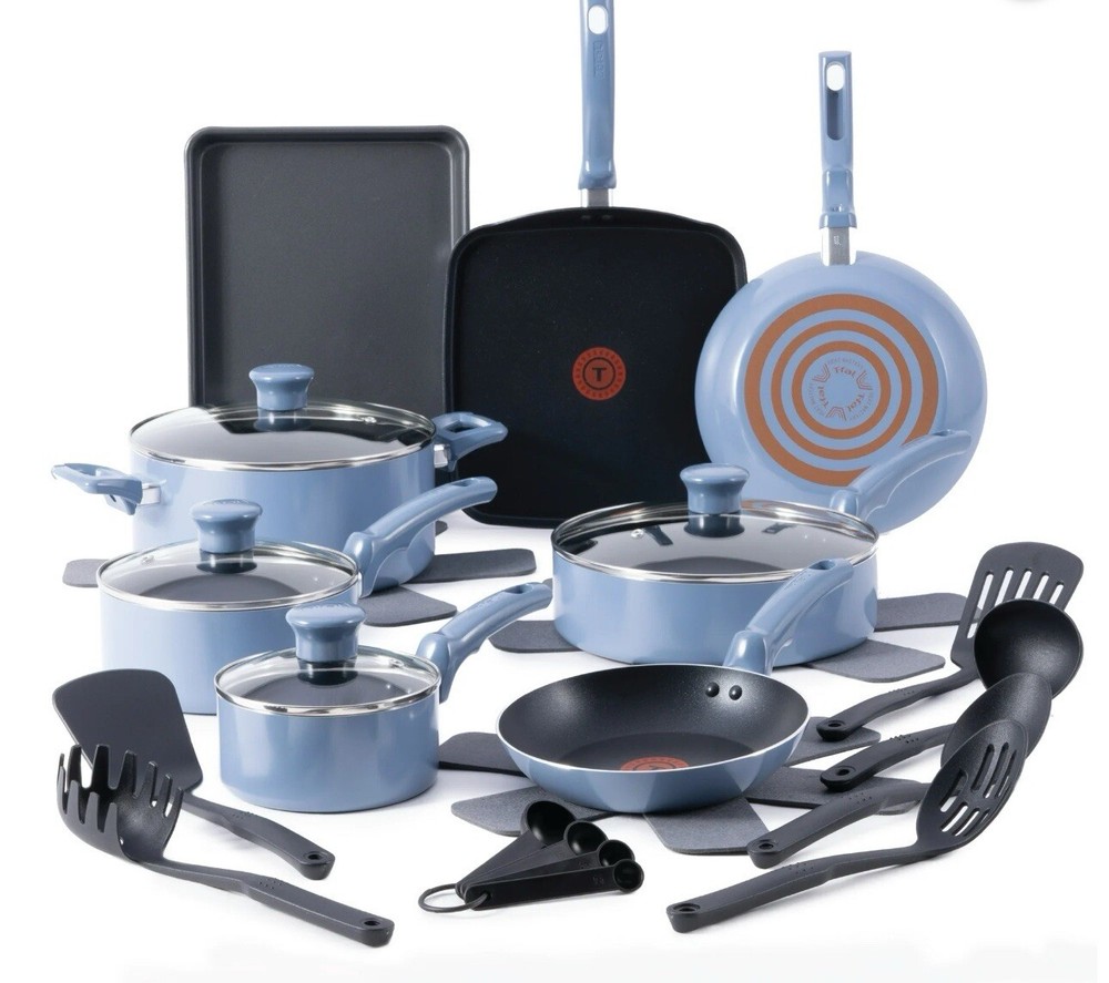 22 Piece Non-Stick Pots and Pans Cookware Set, Ocean Blue