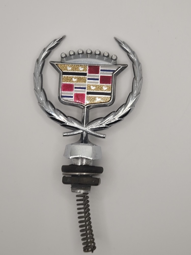 Vintage Cadillac Hood Emblem with spring and bracket