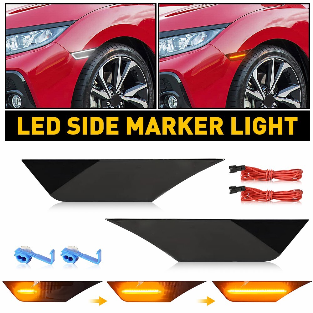 Smoked LED Side Marker Turn Signal Light for Honda Civic 2016-2021