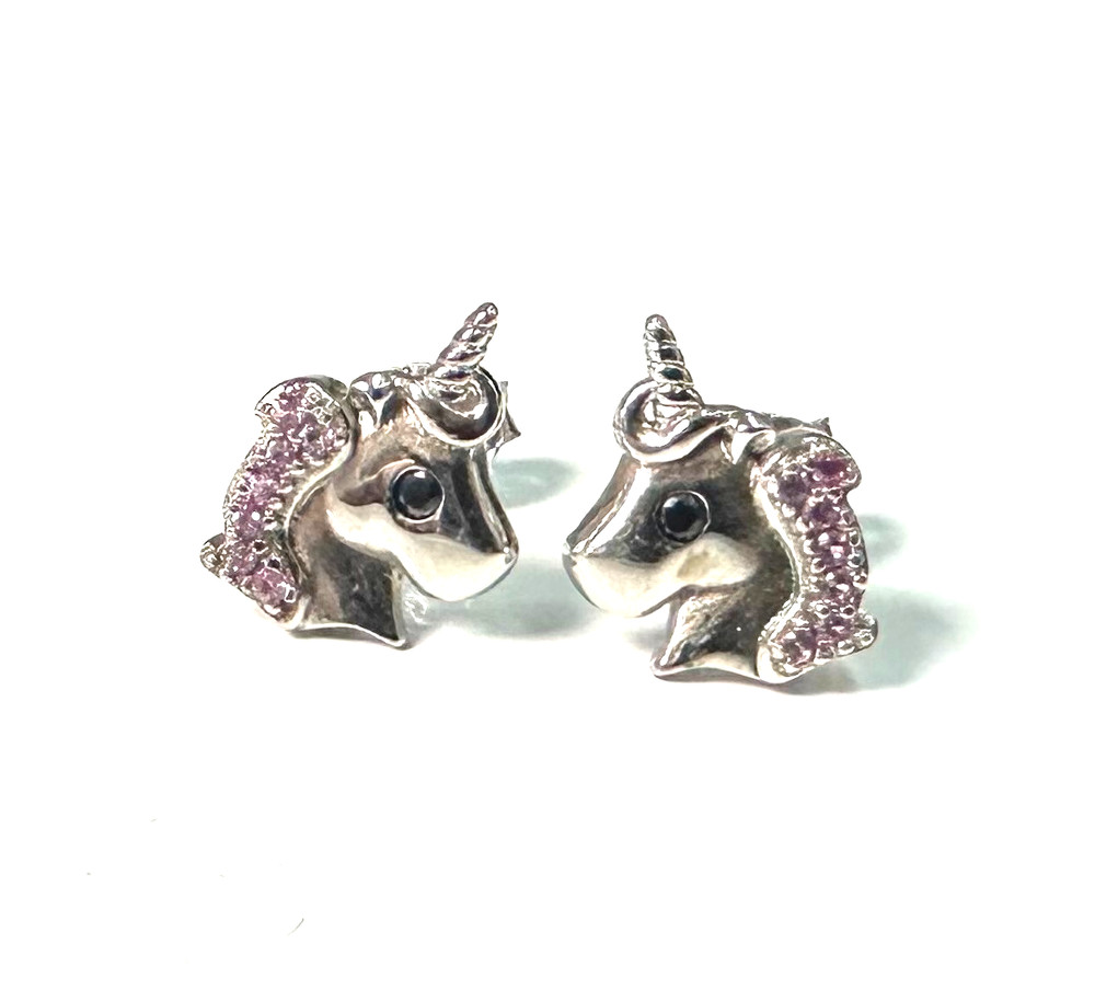 Vintage Unicorn Stud Earrings MARKED 925 Sterling Silver Jewelry Lot I
