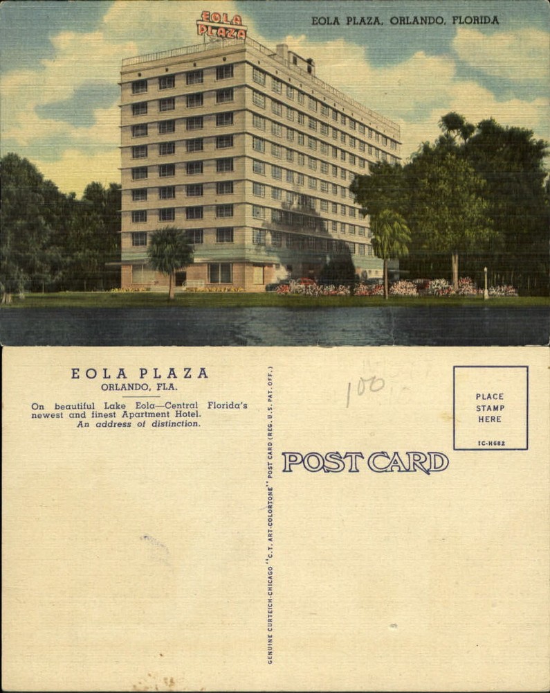 Eola Plaza Apartment Hotel Orlando Florida Lake Eola linen 1940s