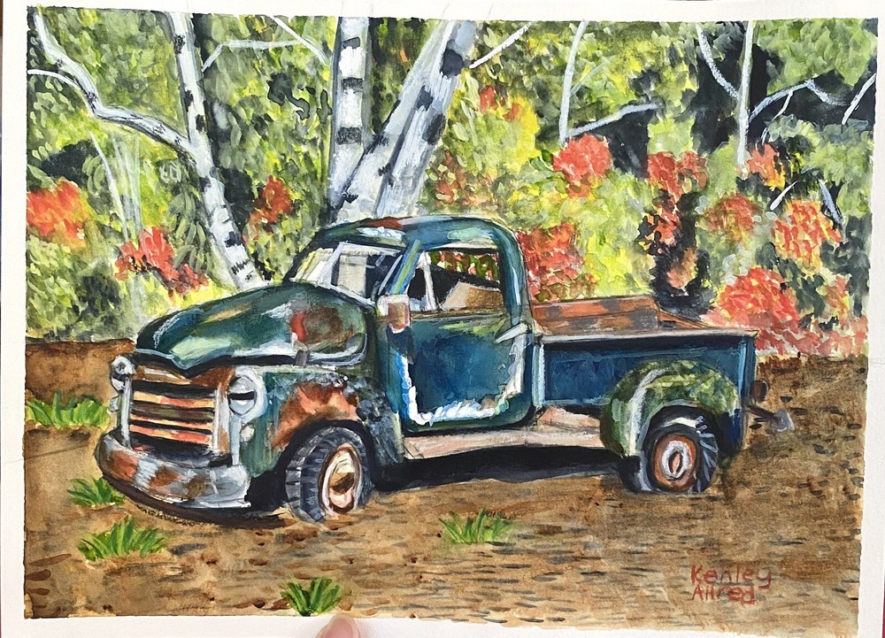 Original Art Rustic Old Truck Watercolor Painting Artwork on Paper size 9”x12”