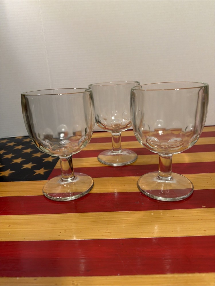Vintage Clear Glass Thumbprint Goblet Schooners Thick Glass Wide Base