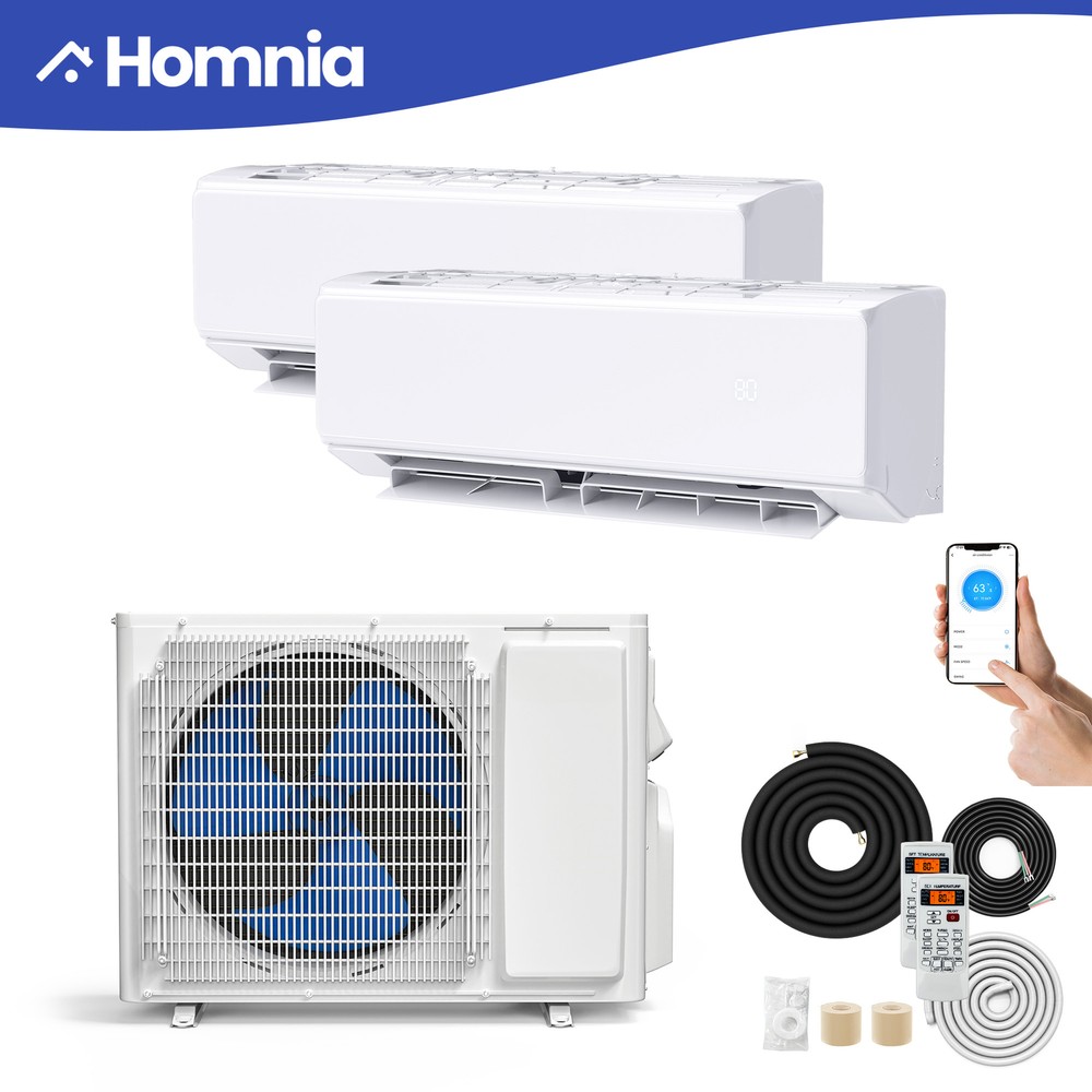 18000 BTU 2-Zone 9000 Mini Split Air Conditioner Heat Pump System Ductless