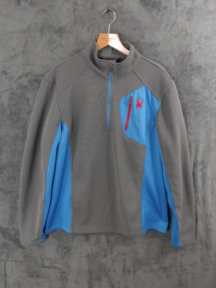 Spyder Fleece Mens XXL 2XL Grey Blue Bandit 1/4 Zip Pullover Outdoor Hiking Walk
