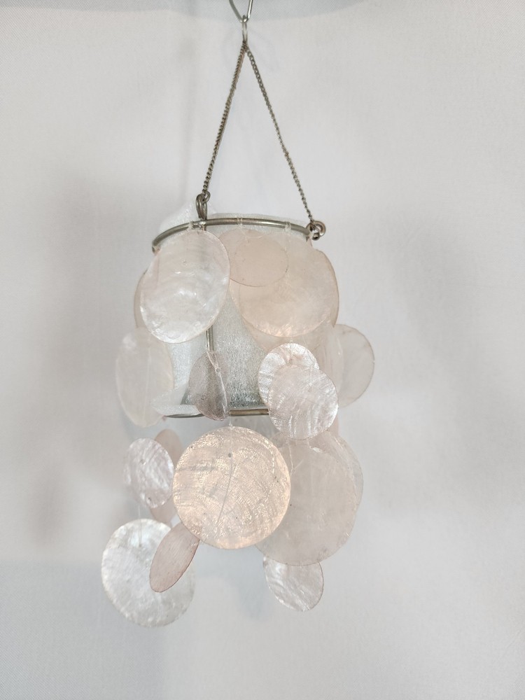 Capiz Shell Hanging Candle Holder/Lantern/Wind Chime Pink With Glass & Hook