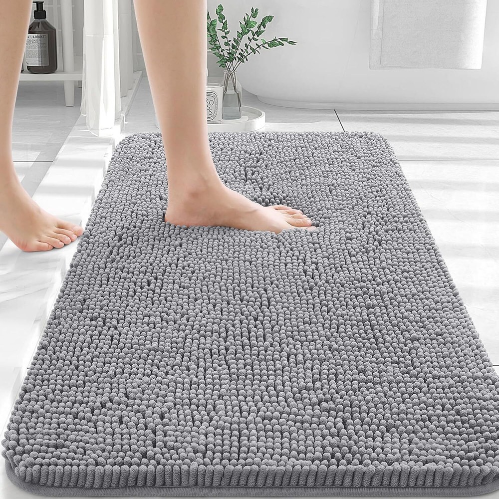 Soft Absorbent Chenille Bath Rug 30x20 with Non-Slip Rubber Back