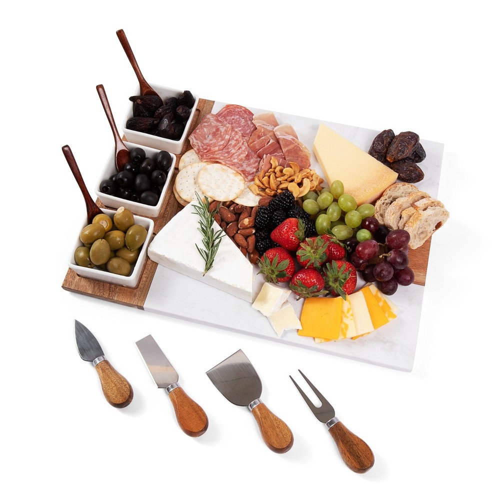 Acacia Wood Marble Charcuterie Board Set 11-Piece Housewarming Gift-image
