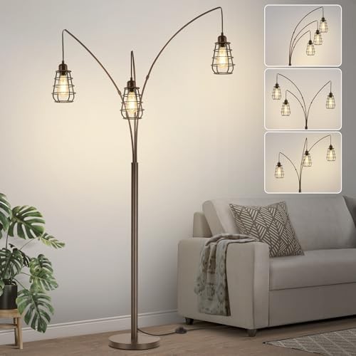 Industrial Floor Lamp, 3 Light Arc Floor Lamps for Living Room, 76 Inch Tall