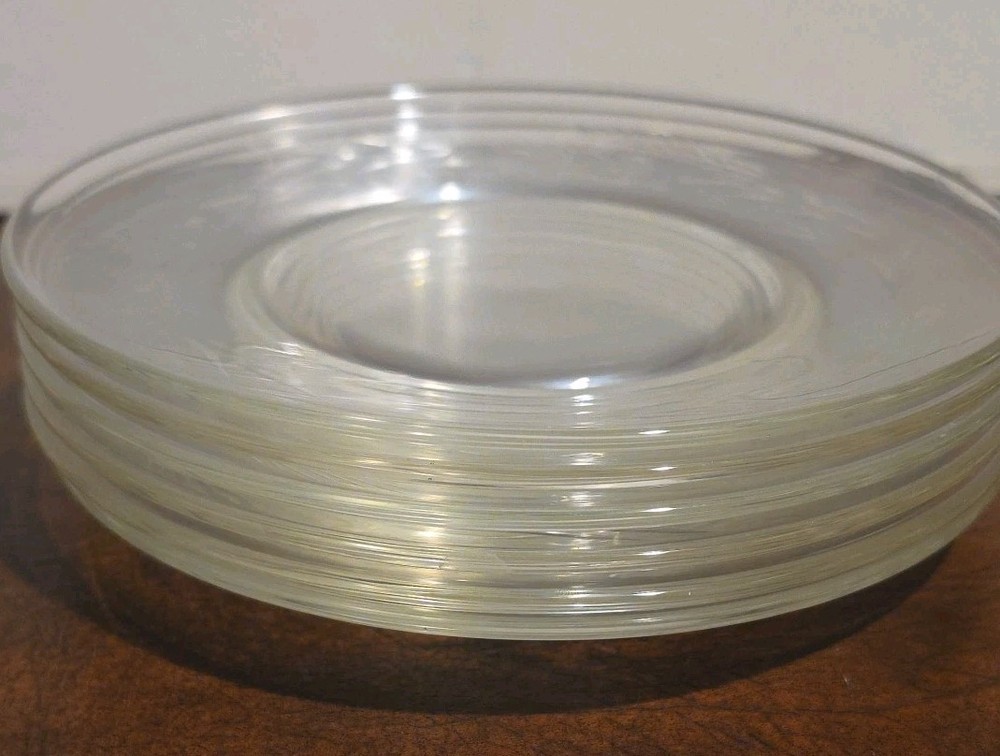 6 Vtg Clear Glass Cut Etched Wheat Salad Luncheon Plates 8