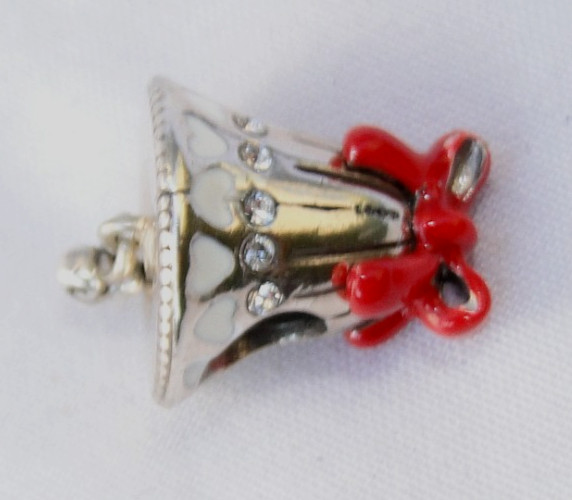 NEW Brighton Christmas Joyful Bell Red White Crystal Silver Stopper Bead Charm