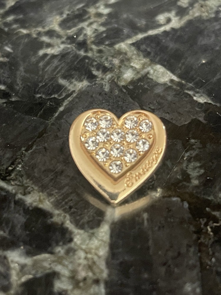 Vintage Rhinestone Gold Tone Heart Valentine Brooch Pin