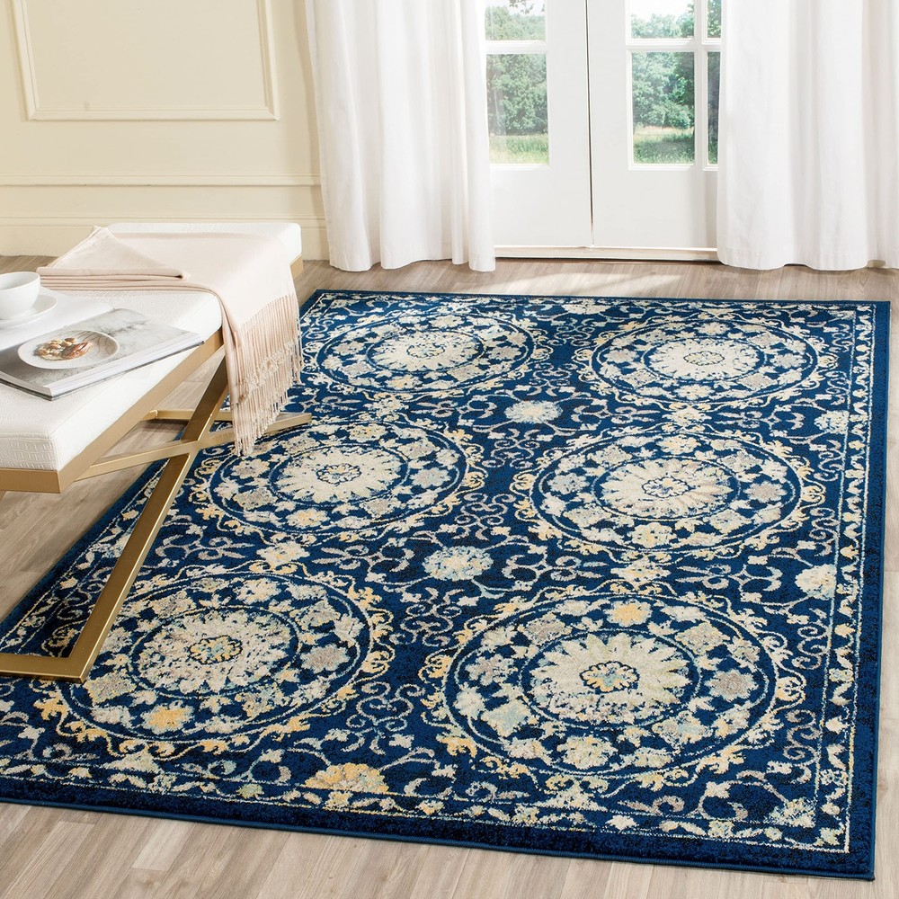 Boho Evoke Collection 3x5 Navy Ivory EVK252A Non-Shedding Area Rug for Living Room Bedroom