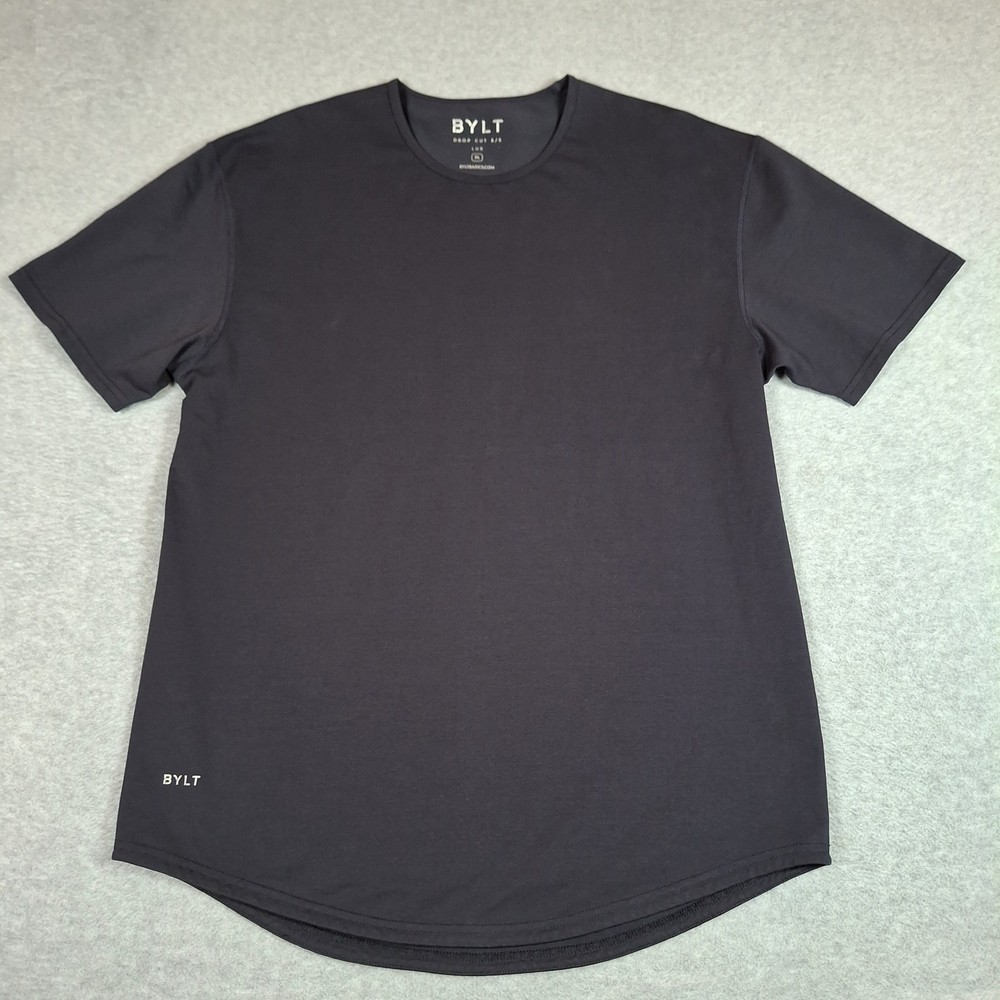 BYLT Drop Cut Lux Short Sleeve Shirt Men XL Navy Blue Crew Neck Gym Workout