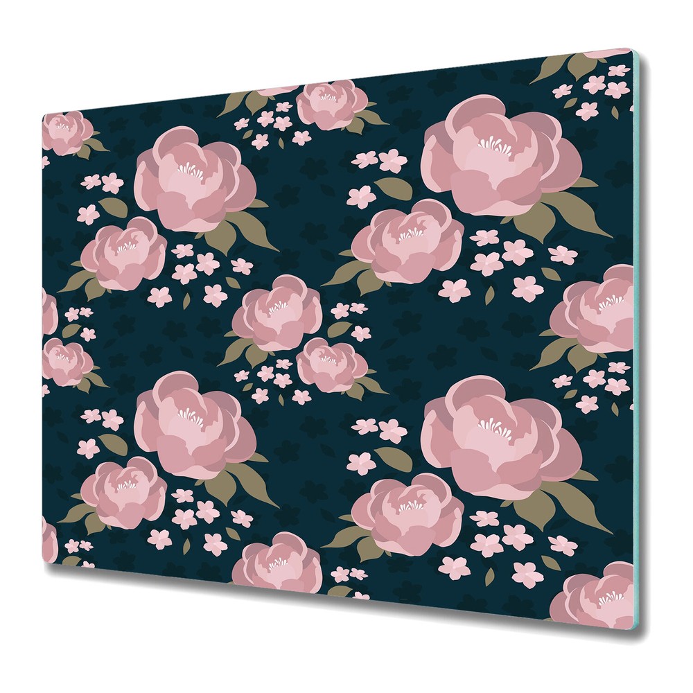 Tempered Glass Induction Ceramic Hob Cover Worktop Saver Pink flowers 60x52