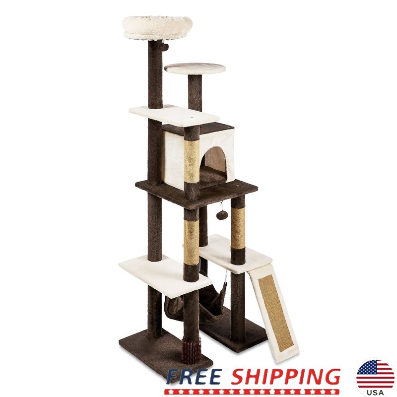 7-Level Cat Tree with Hammock Scratching Posts Toys and Rubber Massager