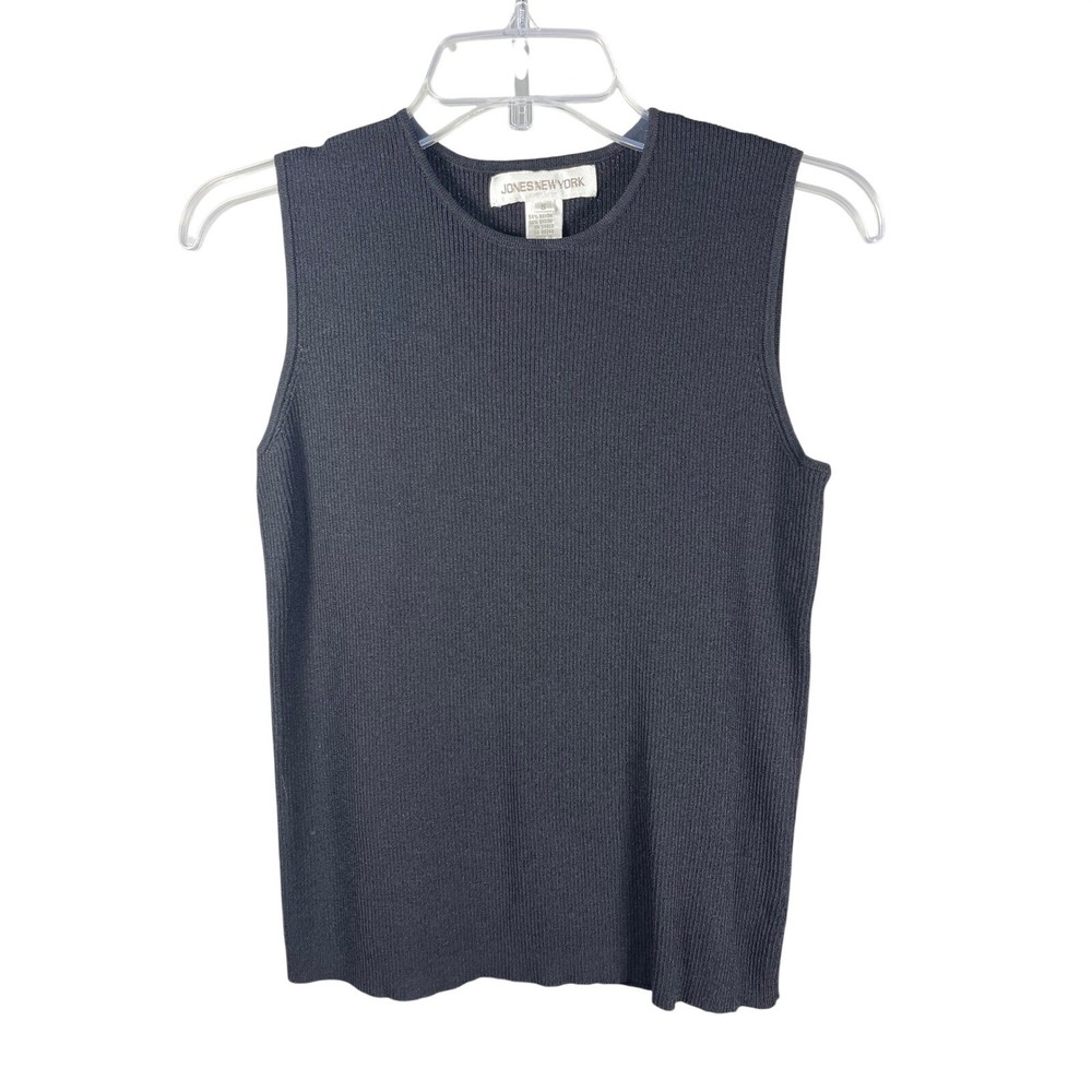 JONES NEW YORK Black Ribbed Knit Sleeveless Tank Top Shirt Size S