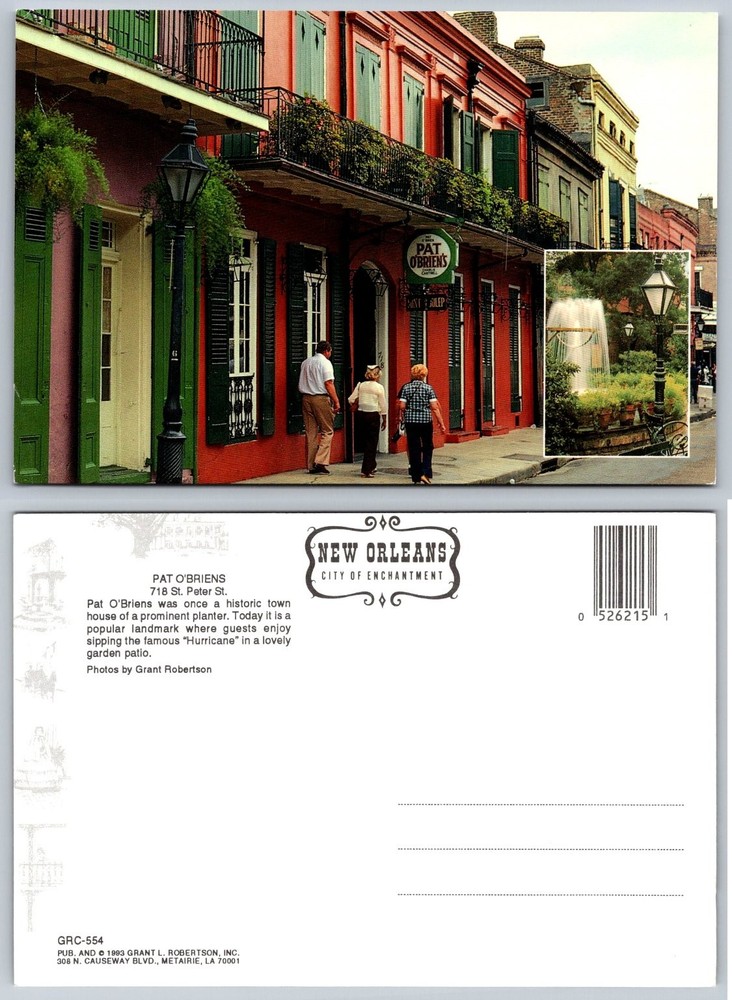 Vintage 1983 Pat O'Brien's New Orleans French Quarter Hurricane Bar Postcard
